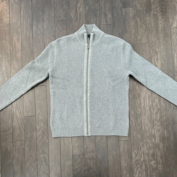 Express Men's XL Gray Ribbed Full Zip-Up Sweater 100% Cotton - Picture 8 of 13